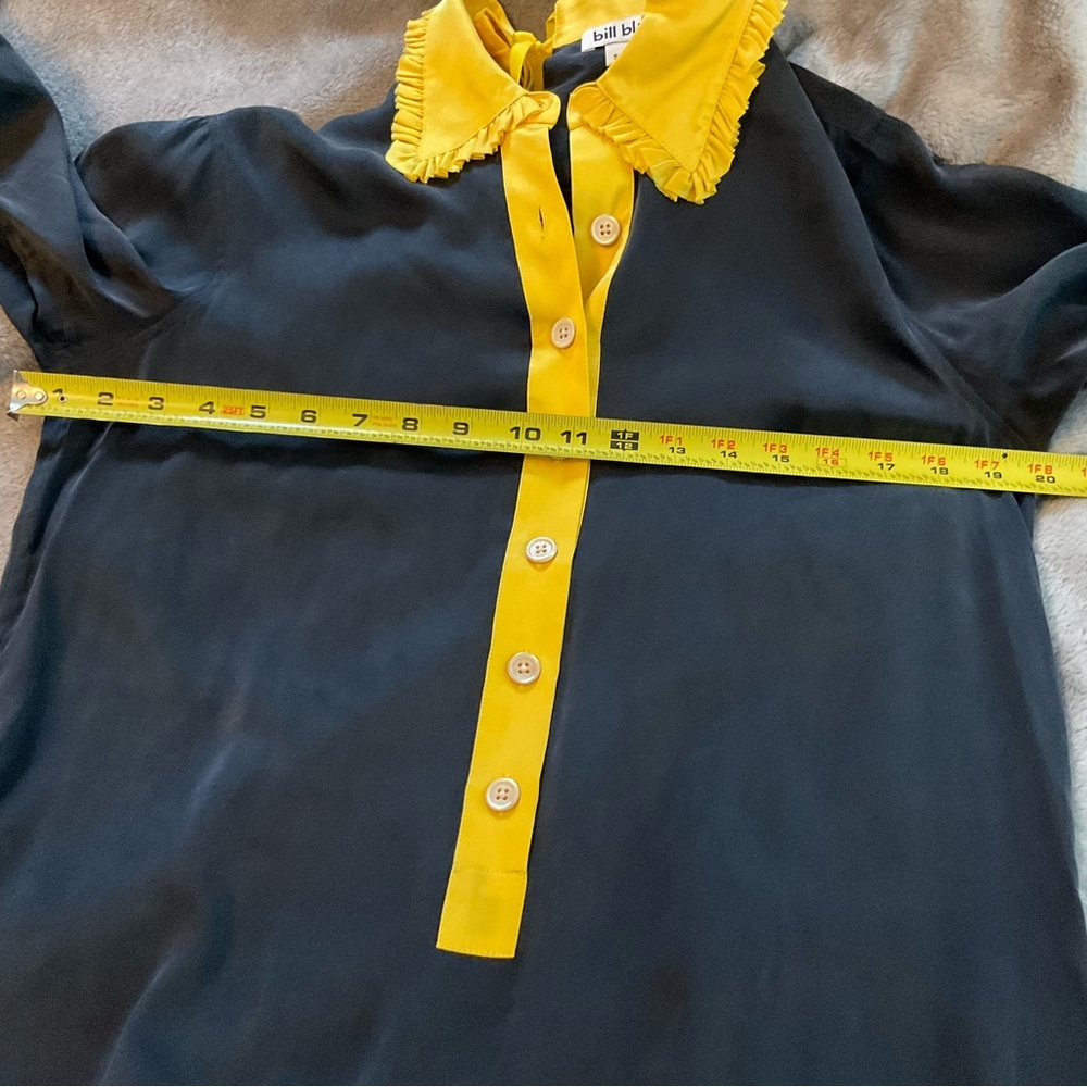 NWT Bill Blass 100% Silk Navy Shift Dress w/ Yellow Ruffle Collar – Size S - Picture 13 of 16
